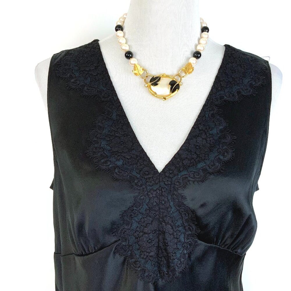 New Allegory Babydoll Camisole Black Silk Lace Embellished Sz L